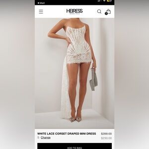 Heiress Beverly Hills white lace corset draped mini dress